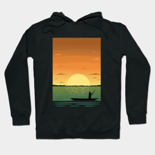 Sunset and the fisher in minimalist artwork Hoodie